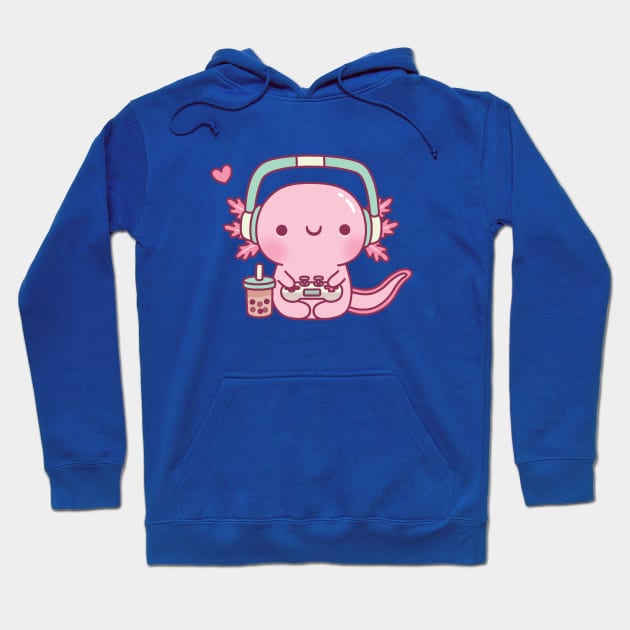 Cute Axolotl Playing Video Games Gamer Funny Hoodie by rustydoodle